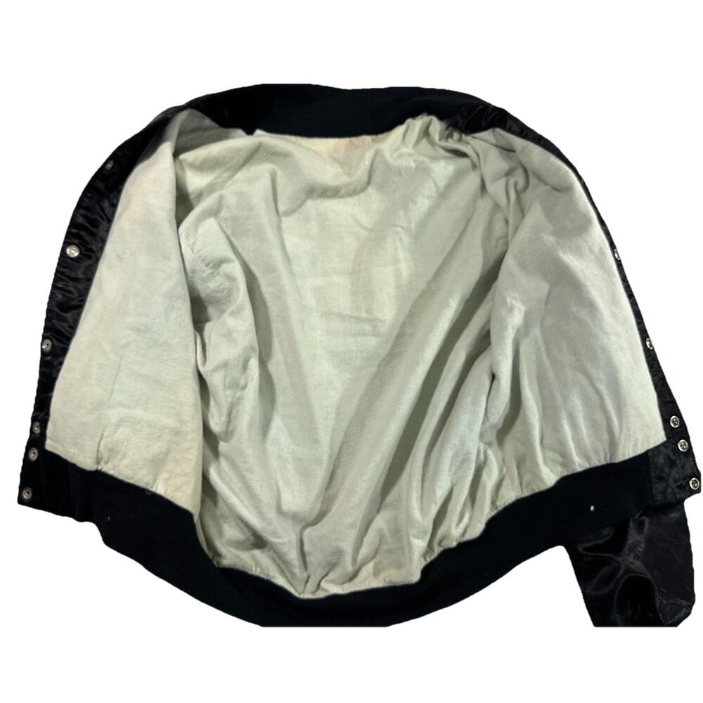 Vintage CBS Satin Bomber Jacket Black Snap Front Crew Style 80s–90s TV Network - Picture 11 of 11